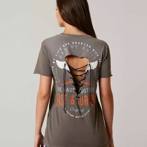 AFFLICTION Women's T-Shirt S/S MOTOR PARTS Tee Bik - Picture 3 of 11